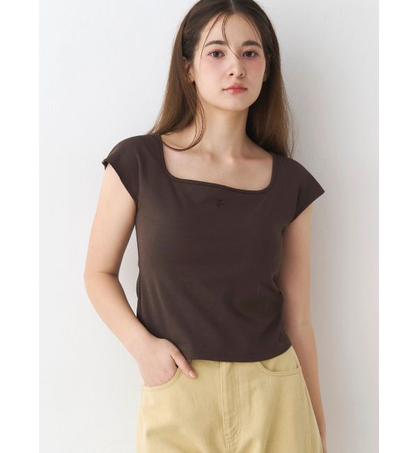 CALNAMUR「カップ付きフレンチスリーブトップス」|Tシャツ・カットソー|ブラウン