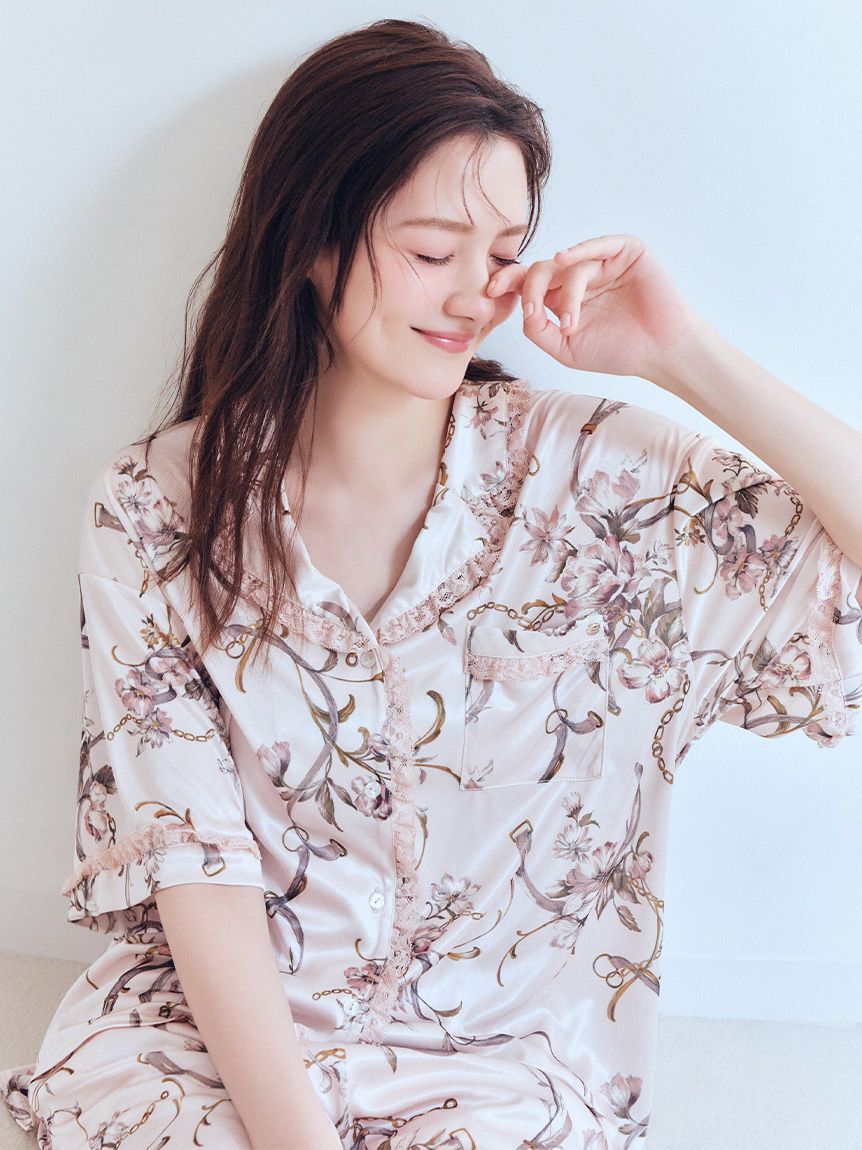 SNIDEL HOME「ブライトカットソースカーフ開襟シャツ」|ルームウェア|PNK