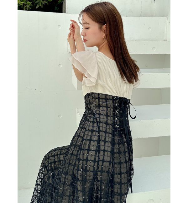 dazzlin「スパンコールチェックコルセットワンピース」|ワンピース|