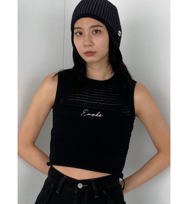 EMODA「エンブロイダリーコンパクトトップ」|ニット・セーター|ブラック