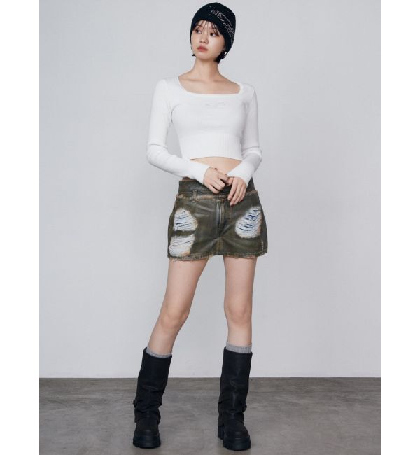 EMODA「レイヤーリップドデニムミニスカート」|スカート|