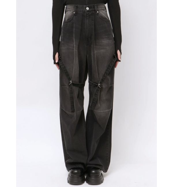 EMODA「カーゴベルトルーズジーンズ」|デニム|ブラック