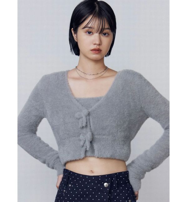 EMODA「シャギーコンパクトリボンツインセット」|ニット・セーター|グレー