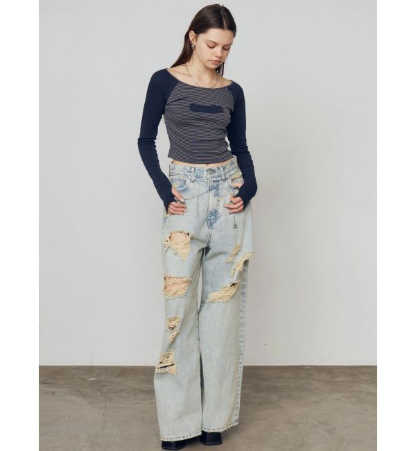 EMODA「ロゴパッチクロップドロンT」|Tシャツ・カットソー|