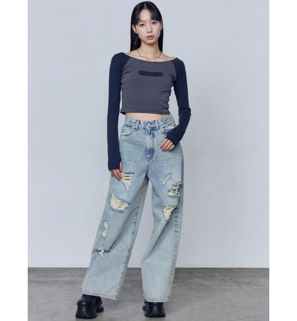 EMODA「ロゴパッチクロップドロンT」|Tシャツ・カットソー|