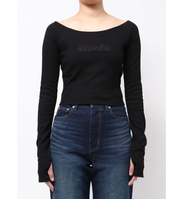 EMODA「ロゴパッチクロップドロンT」|Tシャツ・カットソー|