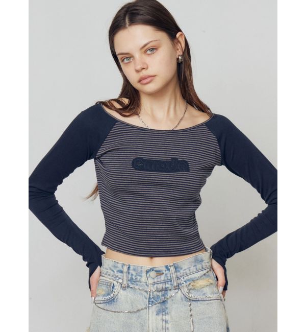 EMODA「ロゴパッチクロップドロンT」|Tシャツ・カットソー|ネイビー