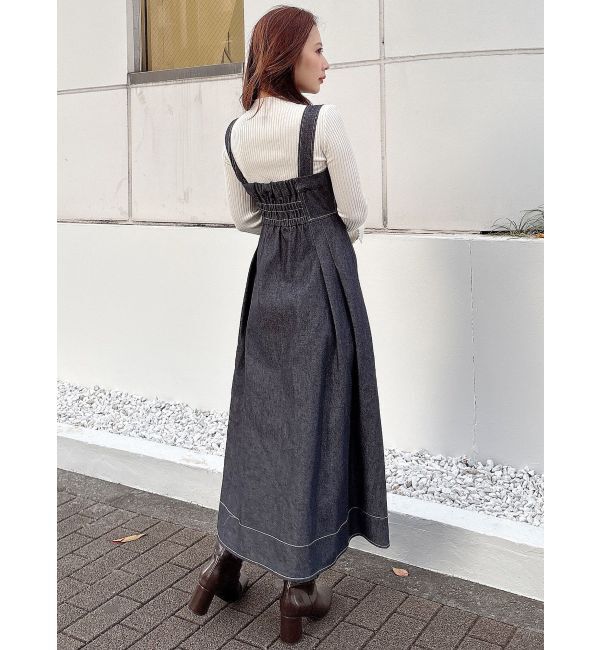 MERCURYDUO「デニムフラワーモチーフジャンスカ」|ワンピース|