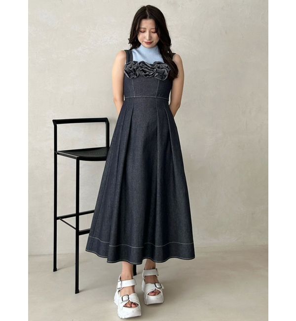 MERCURYDUO「デニムフラワーモチーフジャンスカ」|ワンピース|