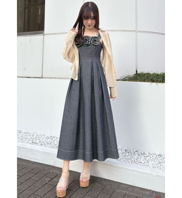 MERCURYDUO「デニムフラワーモチーフジャンスカ」|ワンピース|