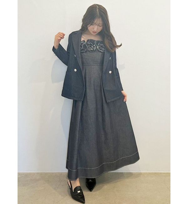 MERCURYDUO「デニムフラワーモチーフジャンスカ」|ワンピース|