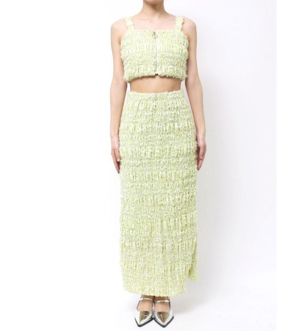 MERCURYDUO「【OUNNOUN】カットジャガードシャーリングフロントZIPビスチェ」|キャミソール|