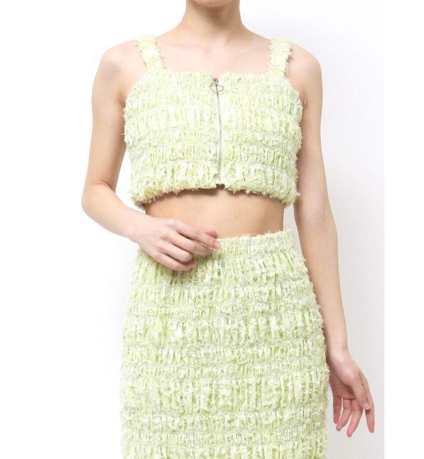 MERCURYDUO「【OUNNOUN】カットジャガードシャーリングフロントZIPビスチェ」|キャミソール|ミントグリーン