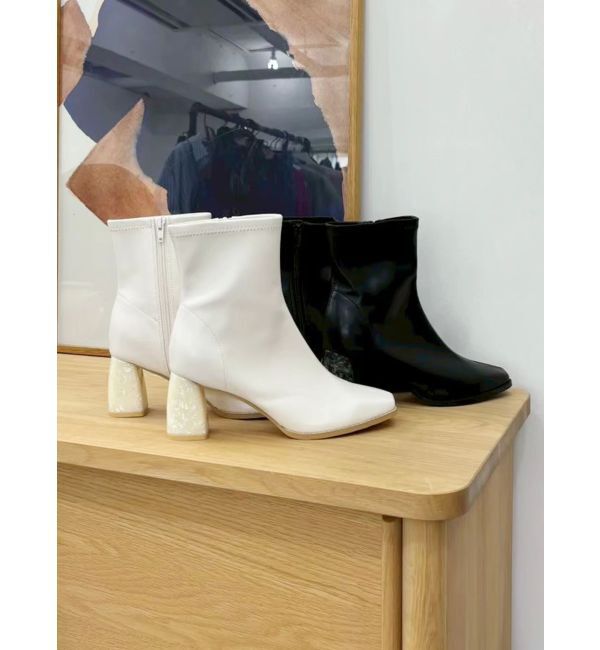 MERCURYDUO「フェイクレザースクエアトゥストレッチショートブーツ」|ショートブーツ|