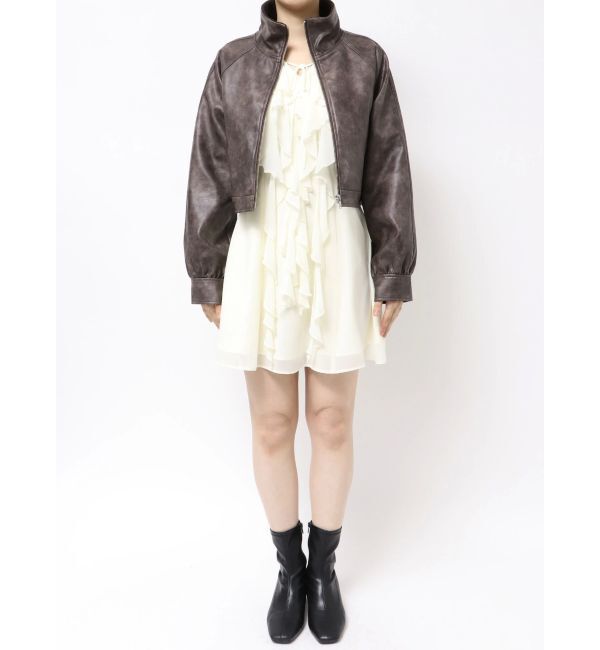 MERCURYDUO「フェイクレザークロップドブルゾン」|ブルゾン・スタジャン|