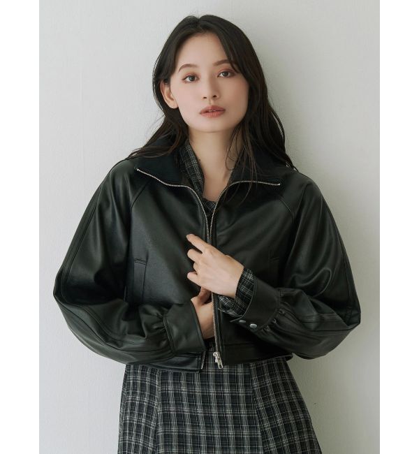 MERCURYDUO「フェイクレザークロップドブルゾン」|ブルゾン・スタジャン|