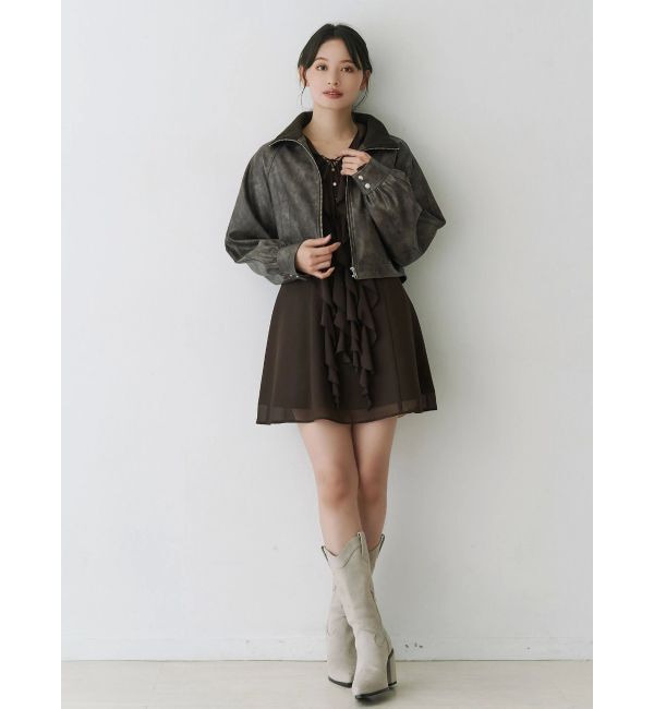 MERCURYDUO「フェイクレザークロップドブルゾン」|ブルゾン・スタジャン|