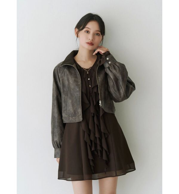 MERCURYDUO「フェイクレザークロップドブルゾン」|ブルゾン・スタジャン|