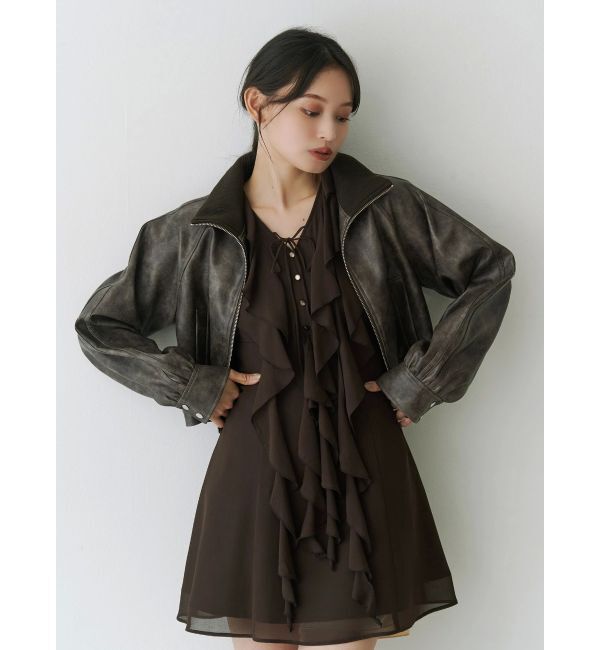 MERCURYDUO「フェイクレザークロップドブルゾン」|ブルゾン・スタジャン|