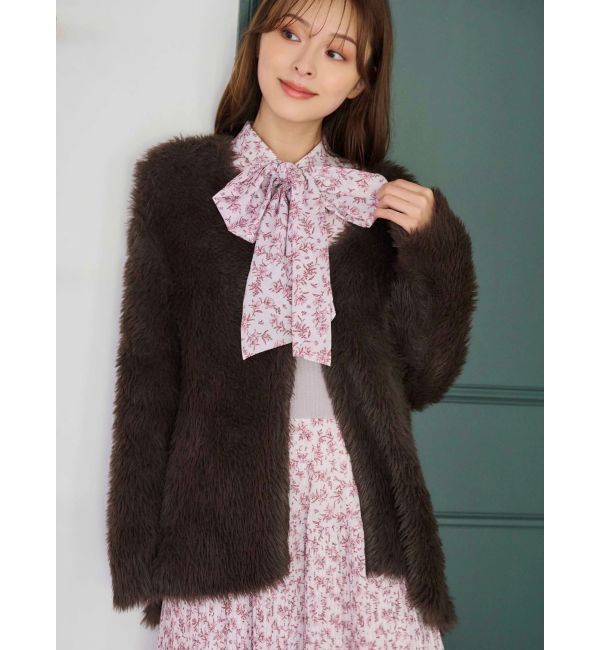 MERCURYDUO「ファーライクシャギーミドルカーディガン」|カーディガン|ブラウン