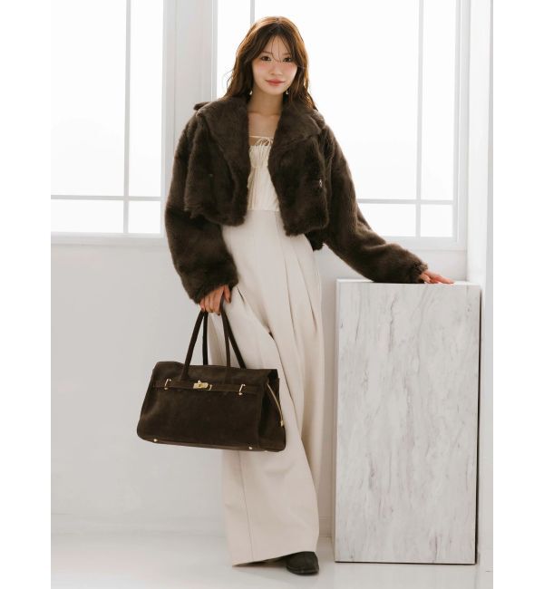 MERCURYDUO「テーラードカラーフェイクファーショートコート」|その他|