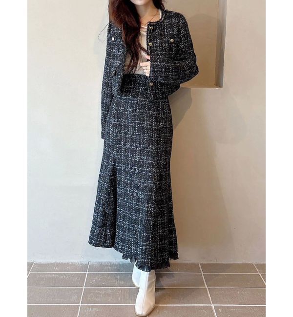 MERCURYDUO「オリジナルツイードノーカラージャケット」|ノーカラージャケット|