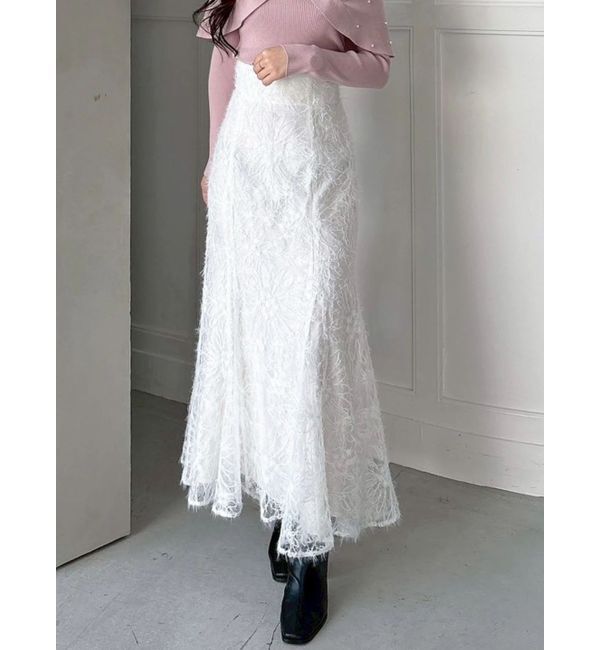 MERCURYDUO「シャギーエンブロイダリースカート」|スカート|オフホワイト