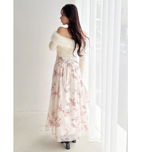 MERCURYDUO「花柄オフショルニットドッキングワンピース」|ワンピース|