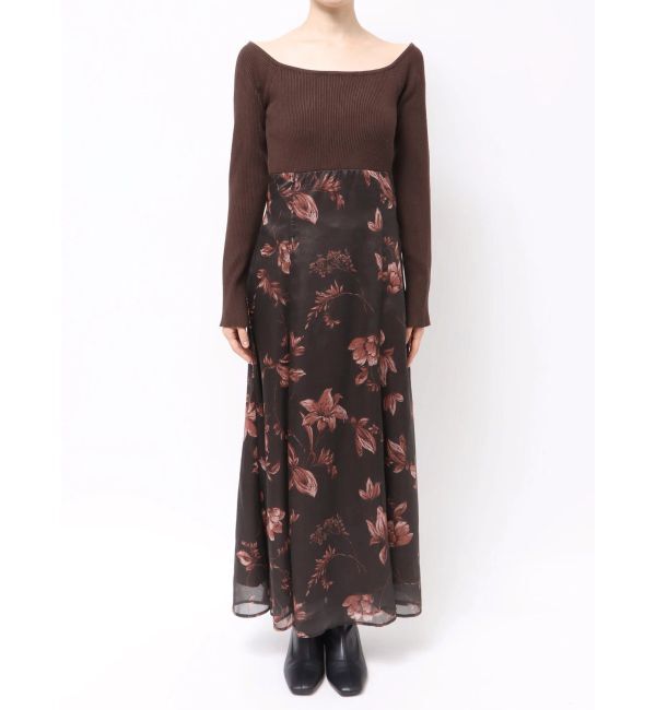 MERCURYDUO「花柄オフショルニットドッキングワンピース」|ワンピース|