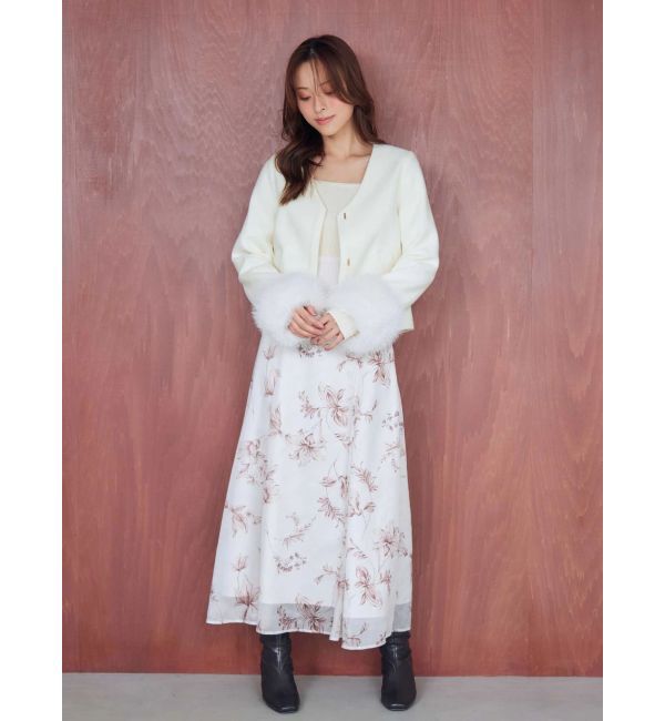 MERCURYDUO「花柄オフショルニットドッキングワンピース」|ワンピース|