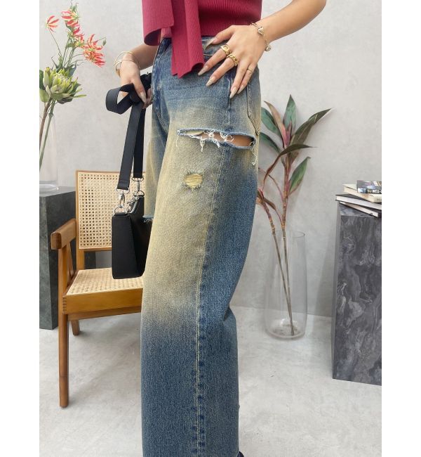 EVRIS「カットアウトワイドデニムパンツ」|デニム|