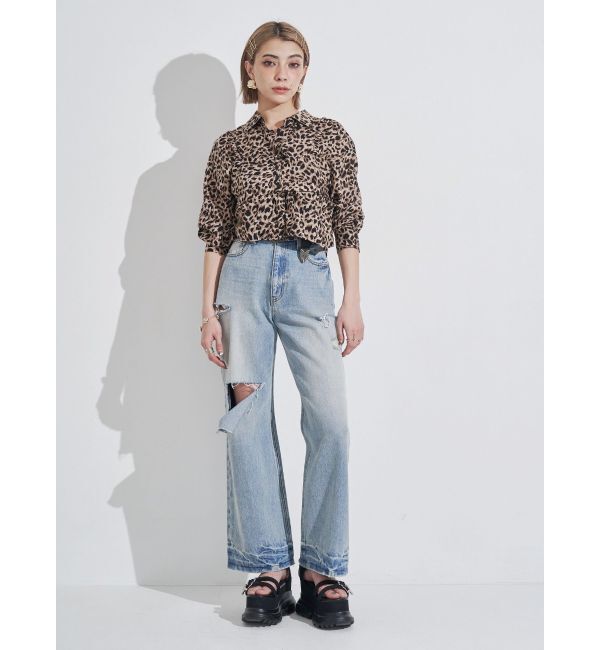 EVRIS「カットアウトワイドデニムパンツ」|デニム|