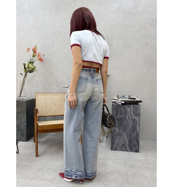 EVRIS「カットアウトワイドデニムパンツ」|デニム|