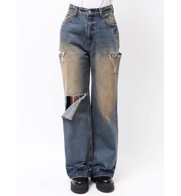 EVRIS「カットアウトワイドデニムパンツ」|デニム|