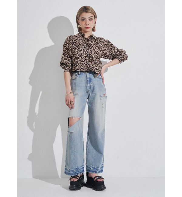 EVRIS「カットアウトワイドデニムパンツ」|デニム|