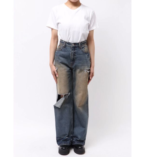 EVRIS「カットアウトワイドデニムパンツ」|デニム|