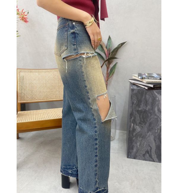EVRIS「カットアウトワイドデニムパンツ」|デニム|