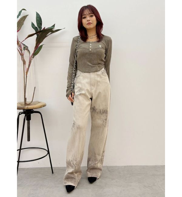 EVRIS「マーブルワイドデニムパンツ」|デニム|