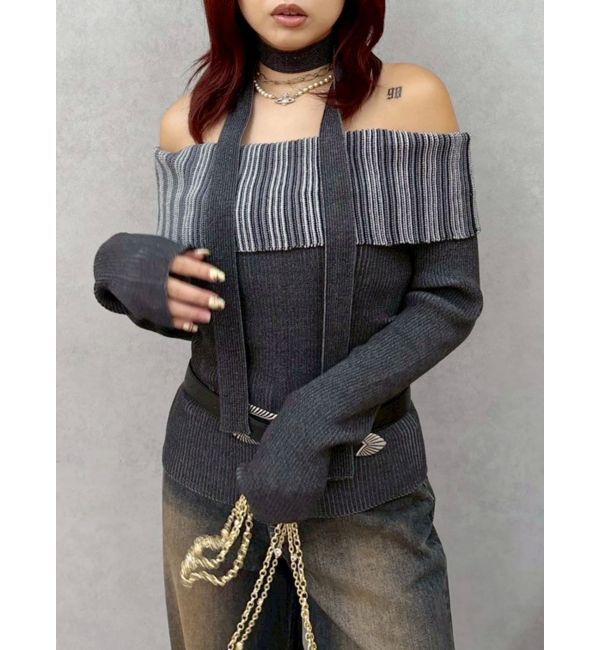 EVRIS「チョーカーSETオフショルニットトップス」|ニット・セーター|