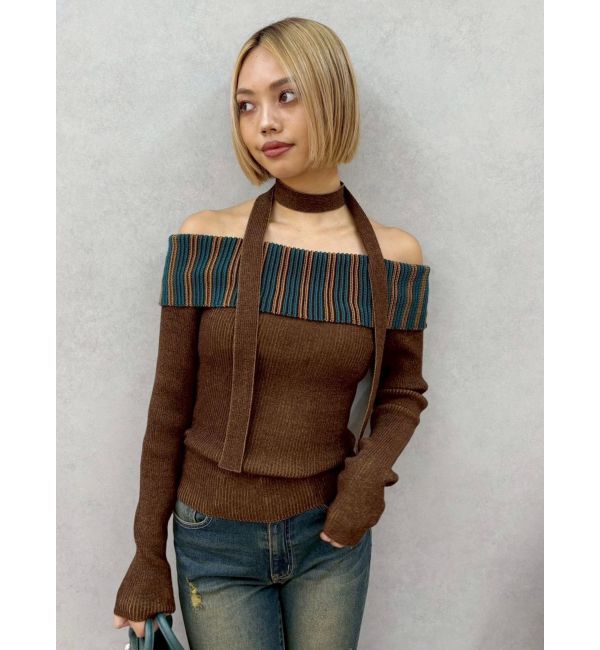 EVRIS「チョーカーSETオフショルニットトップス」|ニット・セーター|