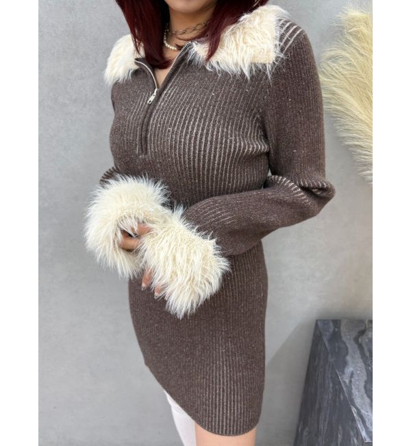 EVRIS「フェザーコンビニットミニワンピース」|ワンピース|