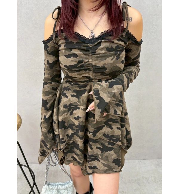 EVRIS「オープンショルダーレースドッキングミニワンピース」|ワンピース|