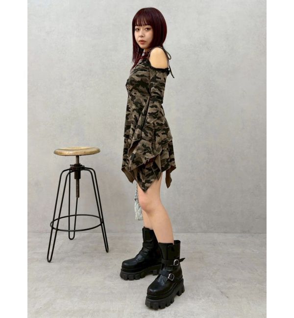 EVRIS「オープンショルダーレースドッキングミニワンピース」|ワンピース|