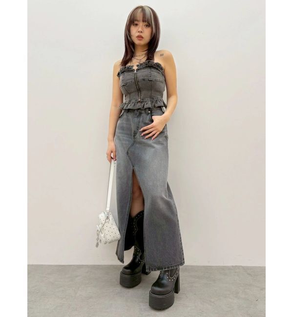 EVRIS「レースグラフィックロングデニムスカート」|スカート|