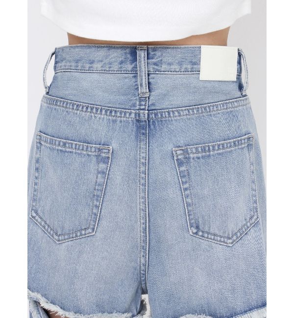 GYDA「ハイウエストThighs cutデザインダメージワイドデニムパンツ」|デニム|