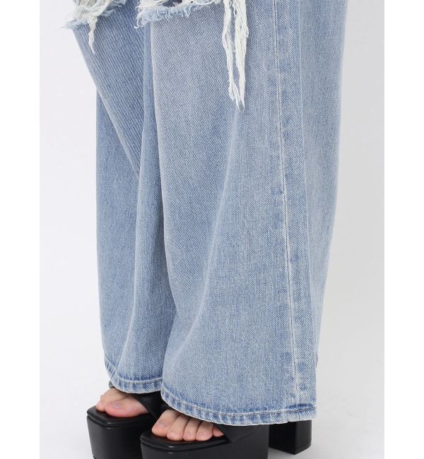 GYDA「ハイウエストThighs cutデザインダメージワイドデニムパンツ」|デニム|