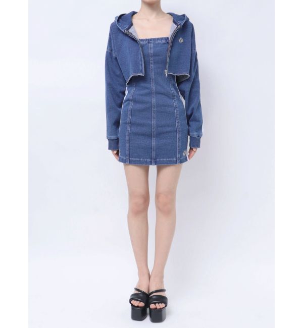 GYDA「GD SIDE 2ラインカットデニムベアワンピース【SETUP着用可】」|ワンピース|