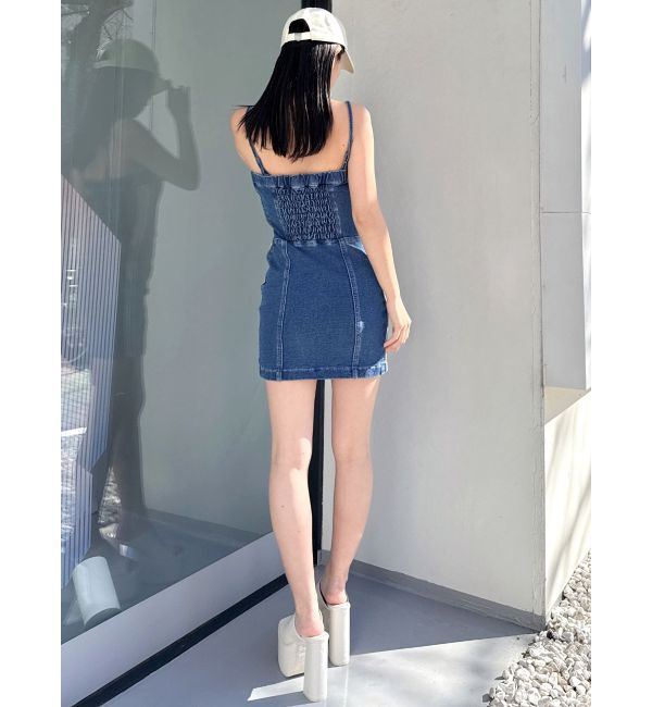 GYDA「GD SIDE 2ラインカットデニムベアワンピース【SETUP着用可】」|ワンピース|