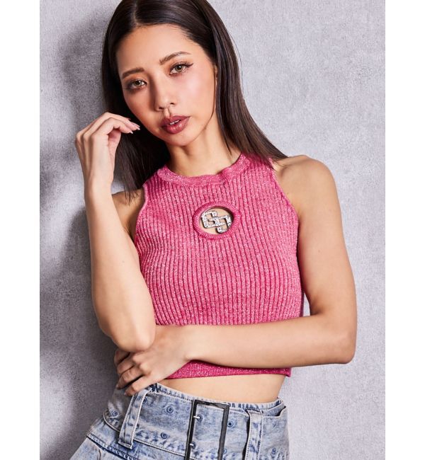 GYDA「GG bijou MOLDラメアメスリニットトップス」|ニット・セーター|ピンク