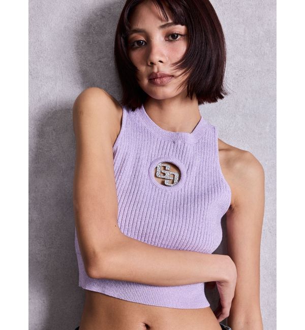 GYDA「GG bijou MOLDラメアメスリニットトップス」|ニット・セーター|パープル